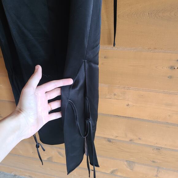 T Alexander Wang Racerback Satin Underlay Tie Heavy Drape Dress Size 4 Black - Picture 4 of 6